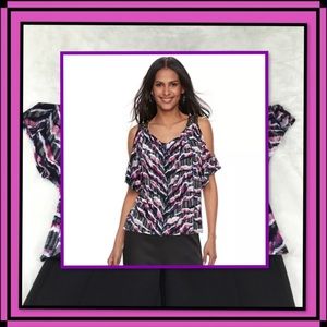 NWT WOMENS JENNIFER LOPEZ MULTICOLOR COLD SHOULDER TOP S